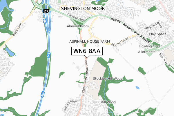 WN6 8AA map - small scale - OS Open Zoomstack (Ordnance Survey)