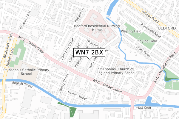 WN7 2BX map - large scale - OS Open Zoomstack (Ordnance Survey)