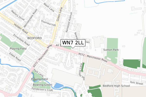 WN7 2LL map - large scale - OS Open Zoomstack (Ordnance Survey)