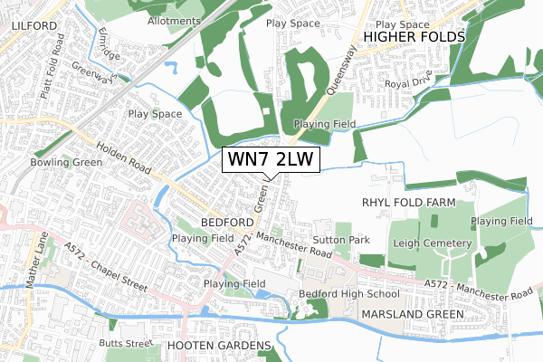 WN7 2LW map - small scale - OS Open Zoomstack (Ordnance Survey)