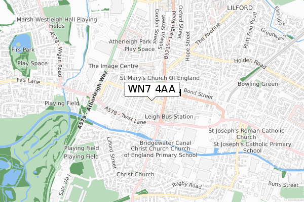 WN7 4AA map - small scale - OS Open Zoomstack (Ordnance Survey)