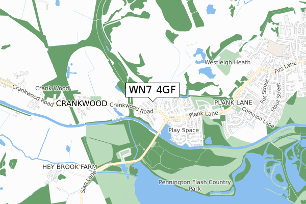 WN7 4GF map - small scale - OS Open Zoomstack (Ordnance Survey)