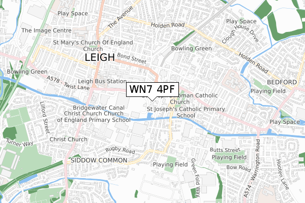 WN7 4PF map - small scale - OS Open Zoomstack (Ordnance Survey)