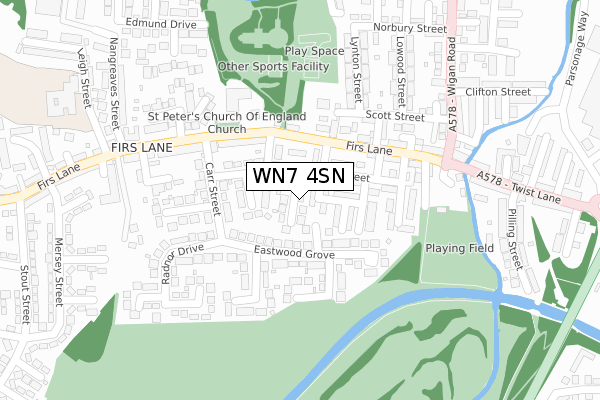 WN7 4SN map - large scale - OS Open Zoomstack (Ordnance Survey)