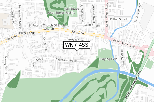 WN7 4SS map - large scale - OS Open Zoomstack (Ordnance Survey)