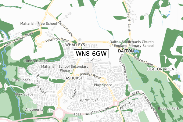 WN8 6GW map - small scale - OS Open Zoomstack (Ordnance Survey)