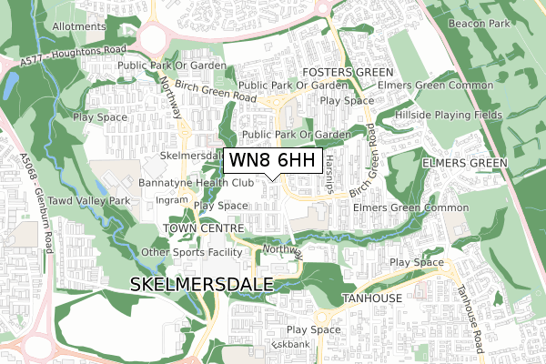 WN8 6HH map - small scale - OS Open Zoomstack (Ordnance Survey)