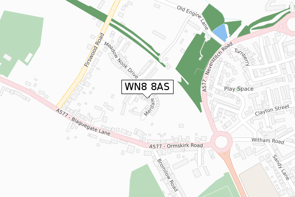 WN8 8AS map - large scale - OS Open Zoomstack (Ordnance Survey)