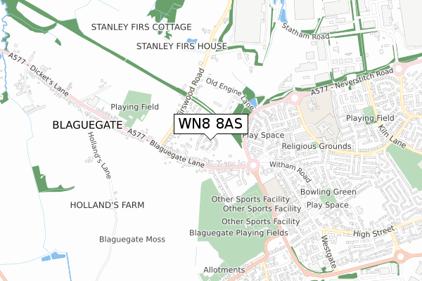 WN8 8AS map - small scale - OS Open Zoomstack (Ordnance Survey)