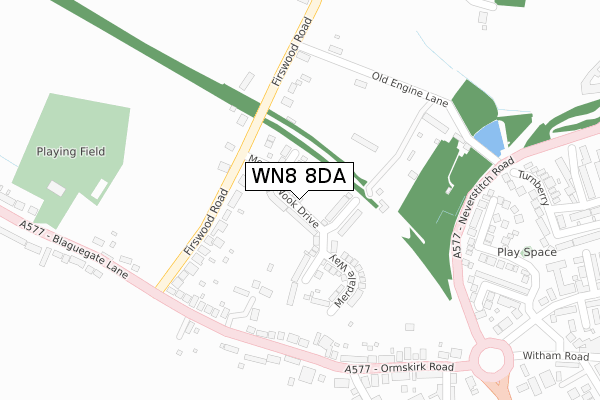 WN8 8DA map - large scale - OS Open Zoomstack (Ordnance Survey)