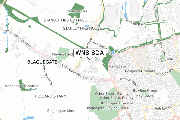 WN8 8DA map - small scale - OS Open Zoomstack (Ordnance Survey)