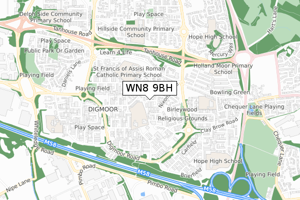 WN8 9BH map - small scale - OS Open Zoomstack (Ordnance Survey)