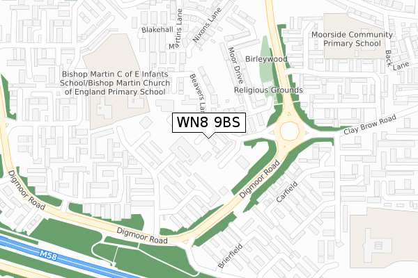 WN8 9BS map - large scale - OS Open Zoomstack (Ordnance Survey)