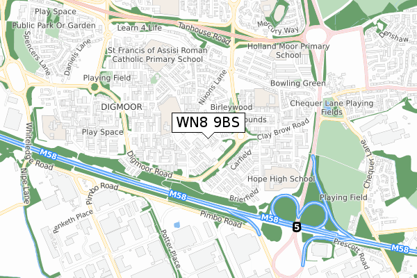 WN8 9BS map - small scale - OS Open Zoomstack (Ordnance Survey)