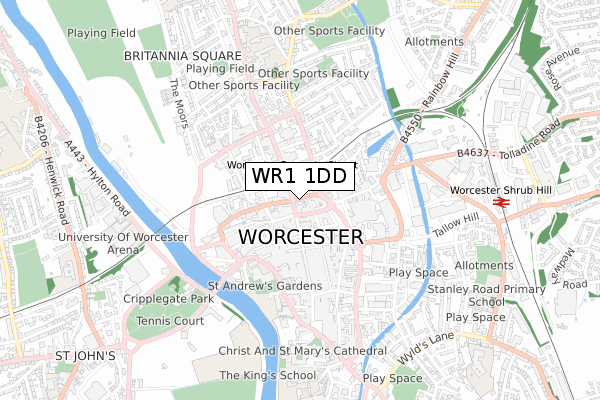 WR1 1DD map - small scale - OS Open Zoomstack (Ordnance Survey)