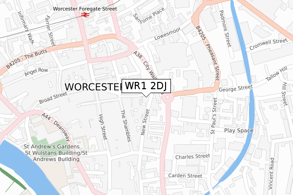 WR1 2DJ map - large scale - OS Open Zoomstack (Ordnance Survey)