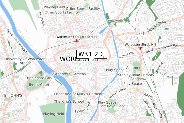 WR1 2DJ map - small scale - OS Open Zoomstack (Ordnance Survey)