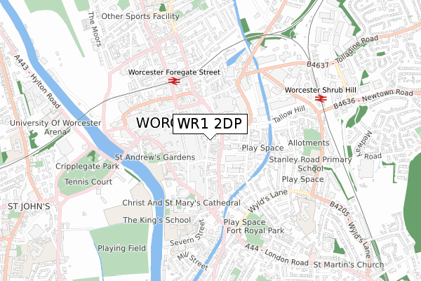 WR1 2DP map - small scale - OS Open Zoomstack (Ordnance Survey)