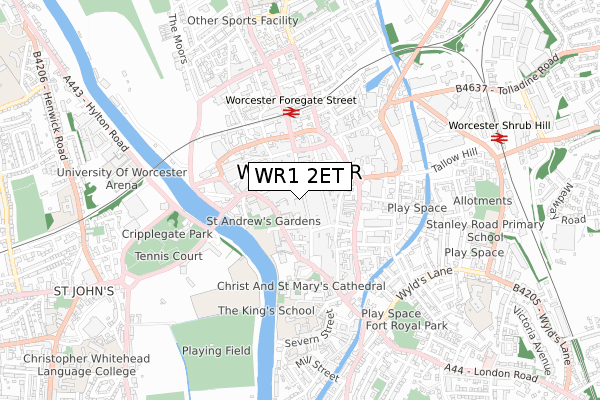 WR1 2ET map - small scale - OS Open Zoomstack (Ordnance Survey)