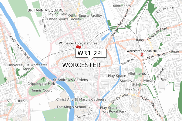 WR1 2PL map - small scale - OS Open Zoomstack (Ordnance Survey)