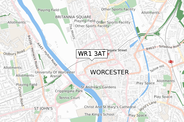 WR1 3AT map - small scale - OS Open Zoomstack (Ordnance Survey)