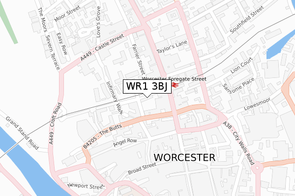 WR1 3BJ map - large scale - OS Open Zoomstack (Ordnance Survey)