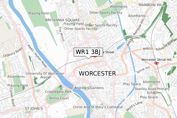 WR1 3BJ map - small scale - OS Open Zoomstack (Ordnance Survey)