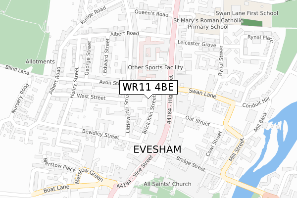 WR11 4BE map - large scale - OS Open Zoomstack (Ordnance Survey)