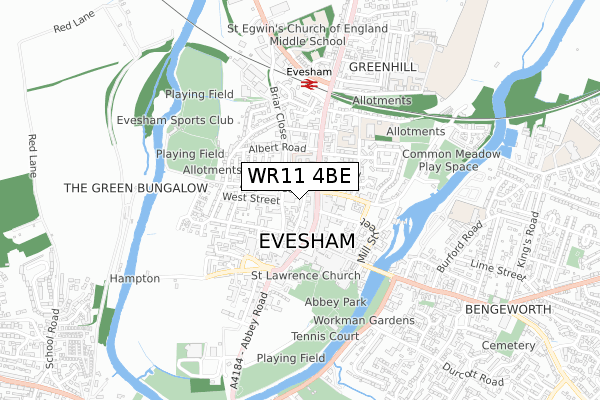 WR11 4BE map - small scale - OS Open Zoomstack (Ordnance Survey)