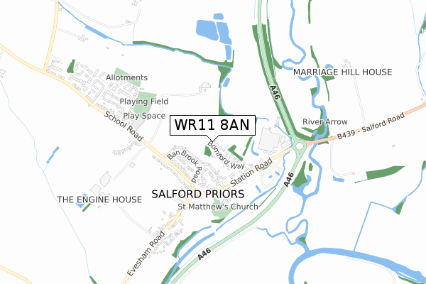 WR11 8AN map - small scale - OS Open Zoomstack (Ordnance Survey)