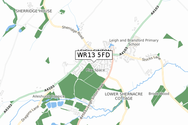 WR13 5FD map - small scale - OS Open Zoomstack (Ordnance Survey)