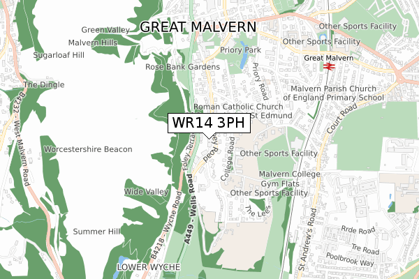 WR14 3PH map - small scale - OS Open Zoomstack (Ordnance Survey)