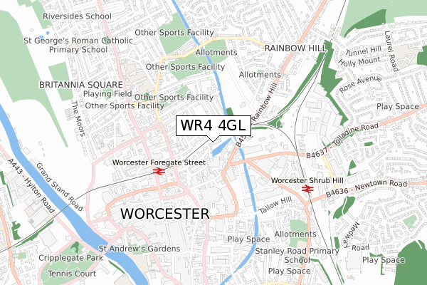 WR4 4GL map - small scale - OS Open Zoomstack (Ordnance Survey)