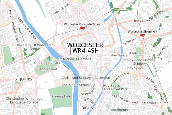 WR4 4SH map - small scale - OS Open Zoomstack (Ordnance Survey)