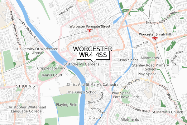 WR4 4SS map - small scale - OS Open Zoomstack (Ordnance Survey)