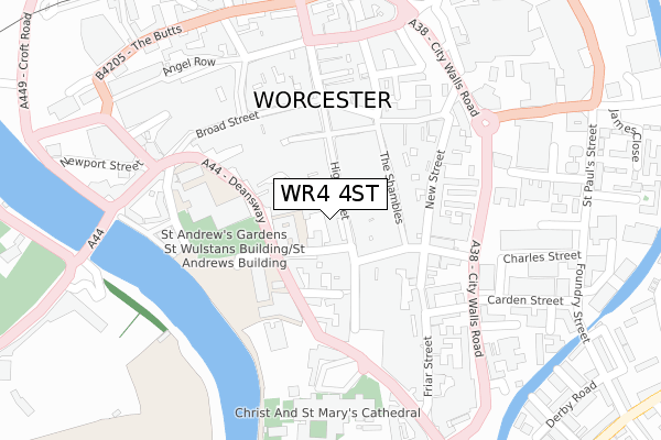 WR4 4ST map - large scale - OS Open Zoomstack (Ordnance Survey)