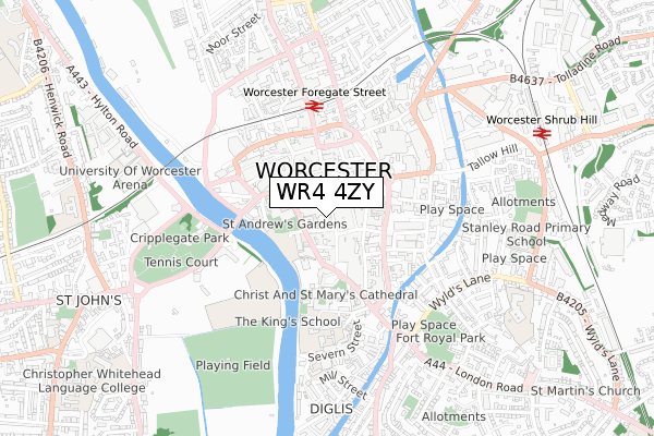 WR4 4ZY map - small scale - OS Open Zoomstack (Ordnance Survey)