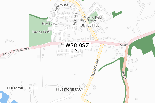 WR8 0SZ map - large scale - OS Open Zoomstack (Ordnance Survey)