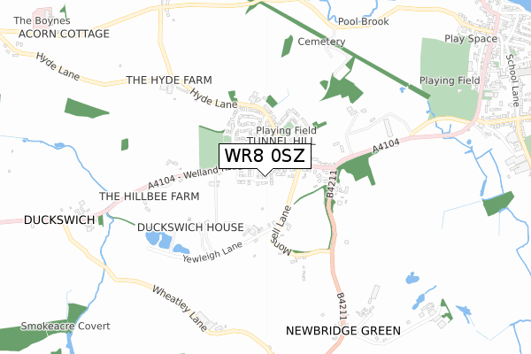 WR8 0SZ map - small scale - OS Open Zoomstack (Ordnance Survey)