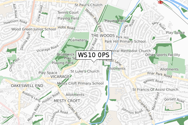 WS10 0PS map - small scale - OS Open Zoomstack (Ordnance Survey)