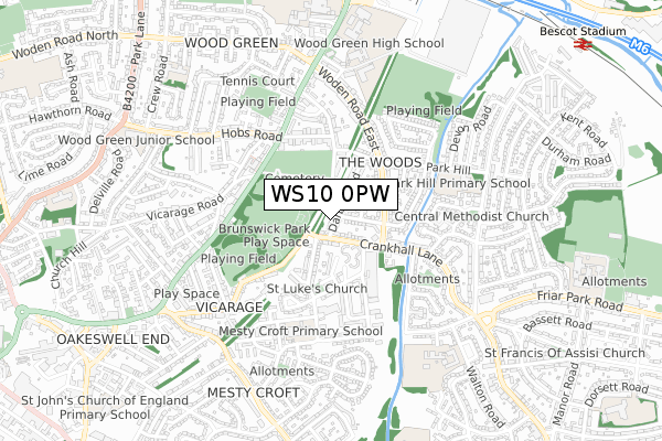 WS10 0PW map - small scale - OS Open Zoomstack (Ordnance Survey)