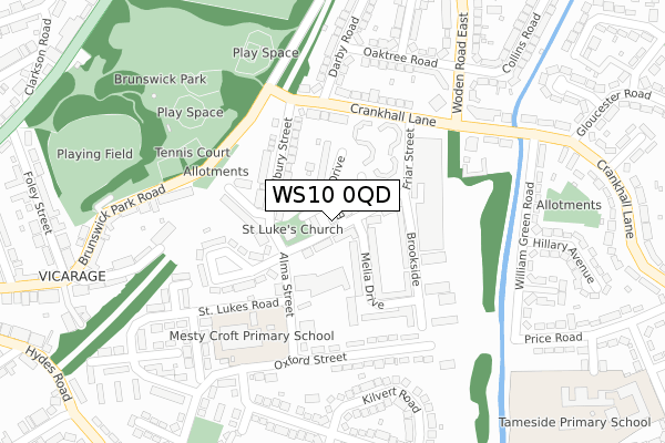 WS10 0QD map - large scale - OS Open Zoomstack (Ordnance Survey)