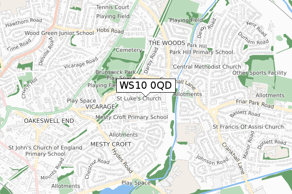 WS10 0QD map - small scale - OS Open Zoomstack (Ordnance Survey)