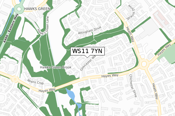 WS11 7YN map - large scale - OS Open Zoomstack (Ordnance Survey)