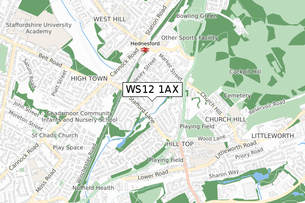 WS12 1AX map - small scale - OS Open Zoomstack (Ordnance Survey)