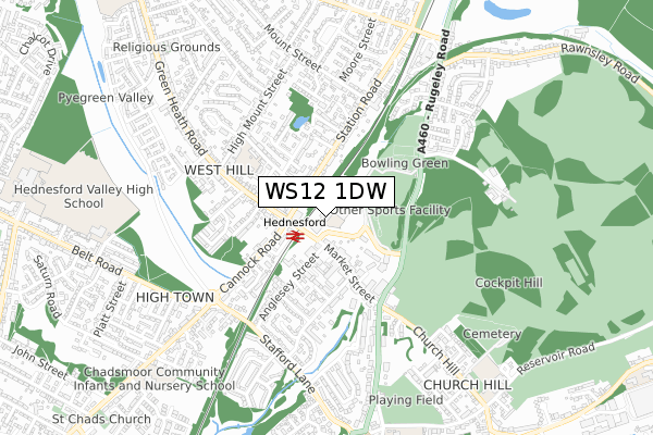 WS12 1DW map - small scale - OS Open Zoomstack (Ordnance Survey)