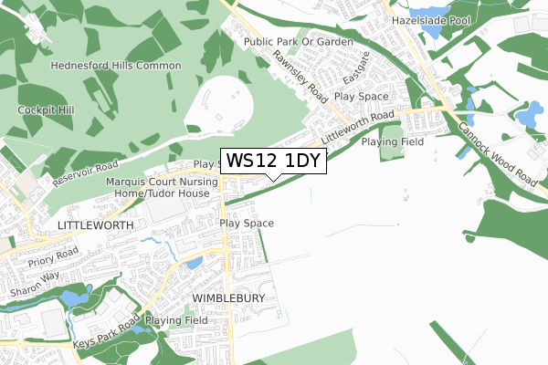 WS12 1DY map - small scale - OS Open Zoomstack (Ordnance Survey)