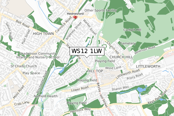 WS12 1LW map - small scale - OS Open Zoomstack (Ordnance Survey)