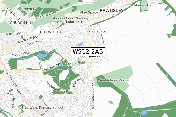 WS12 2AB map - small scale - OS Open Zoomstack (Ordnance Survey)