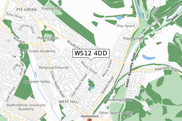 WS12 4DD map - small scale - OS Open Zoomstack (Ordnance Survey)